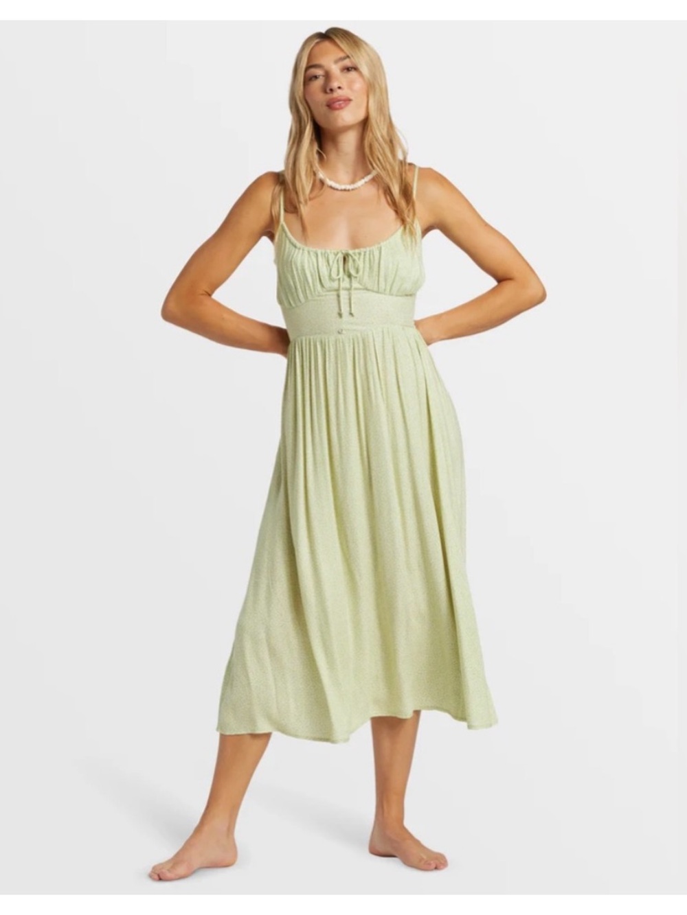 NWOT Billabong Light Green Texas Beach Smocked Midi Dress